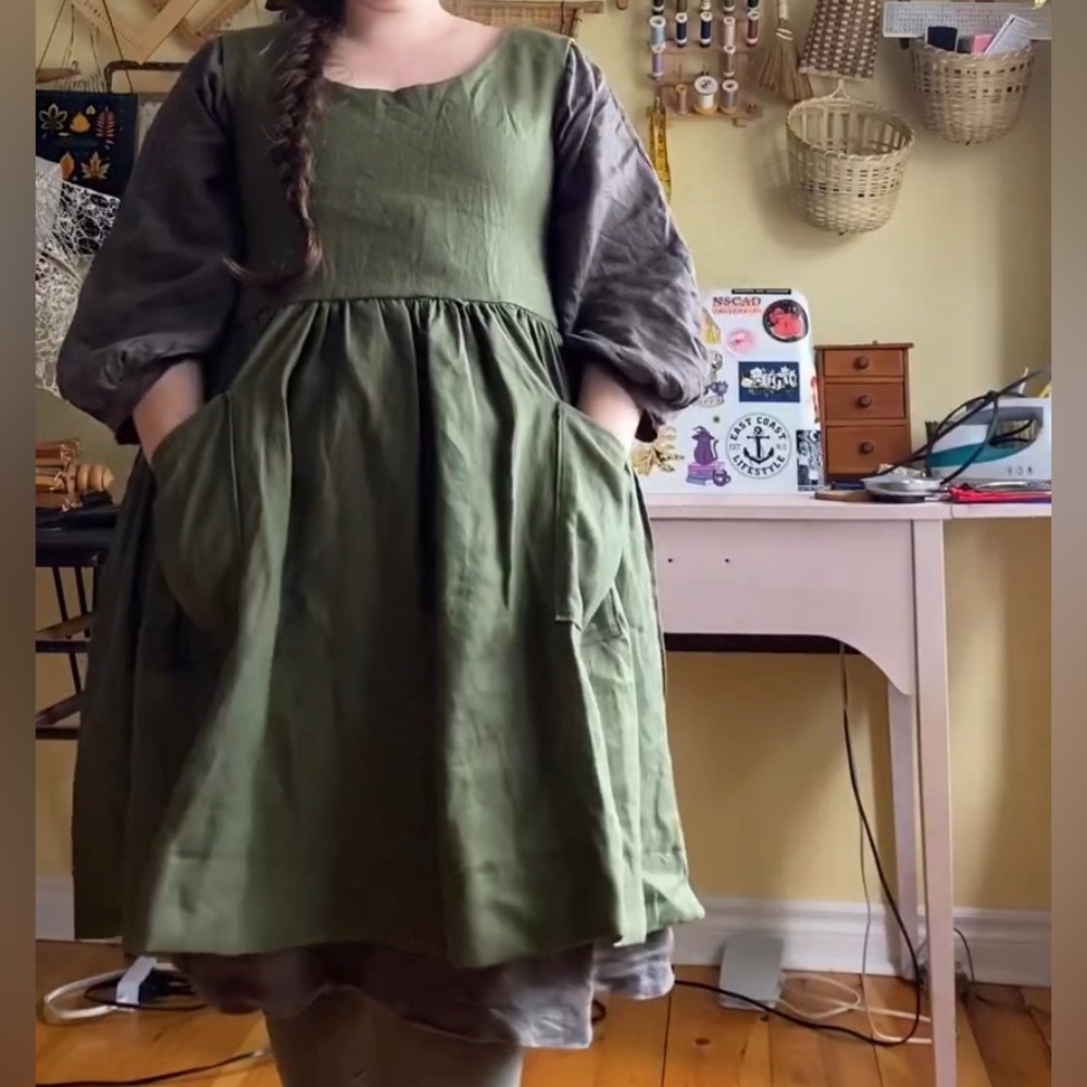 Linen pinafore apron dress cottagecore farmhouse